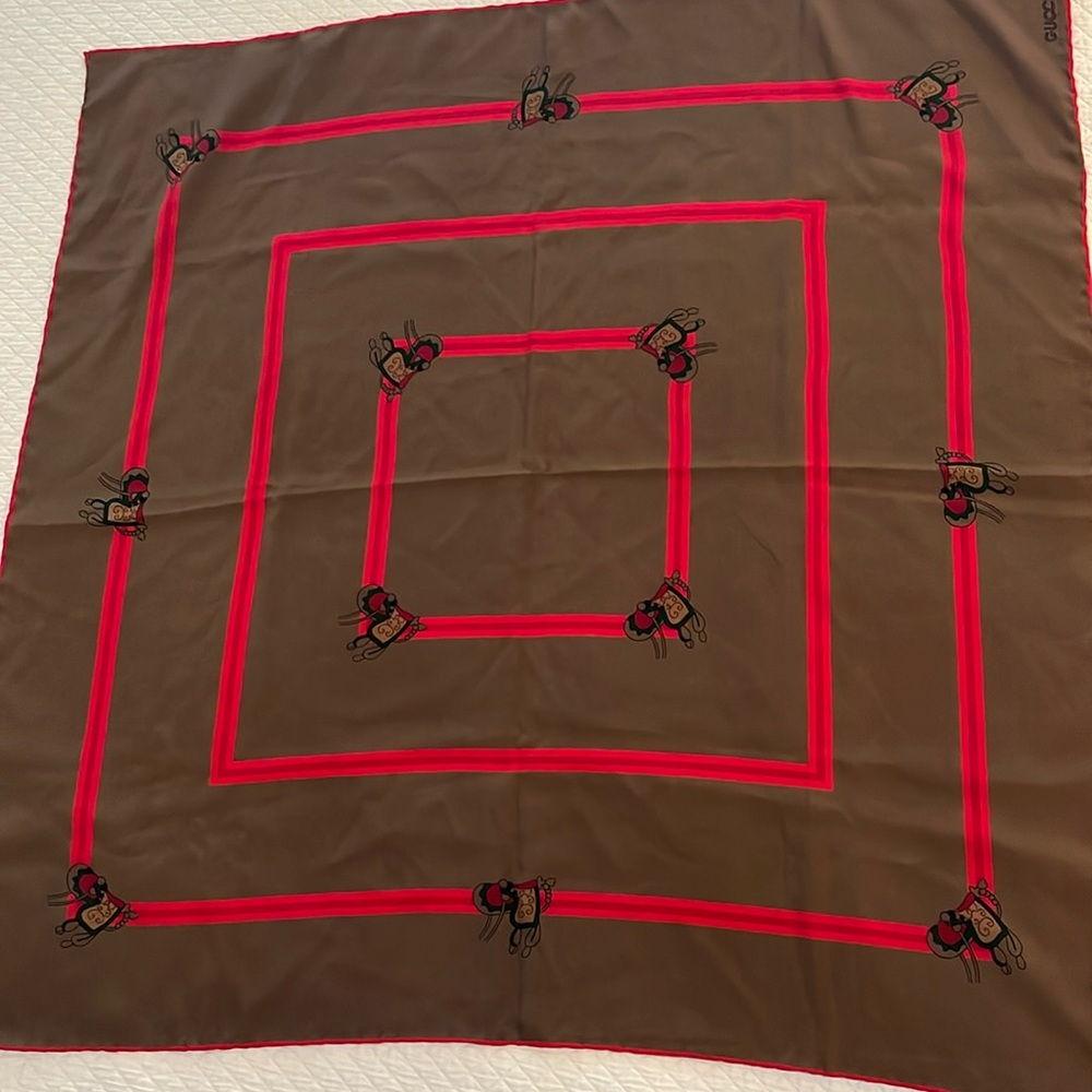 Vintage Gucci Saddle / Equestrian Motif Silk Scarf